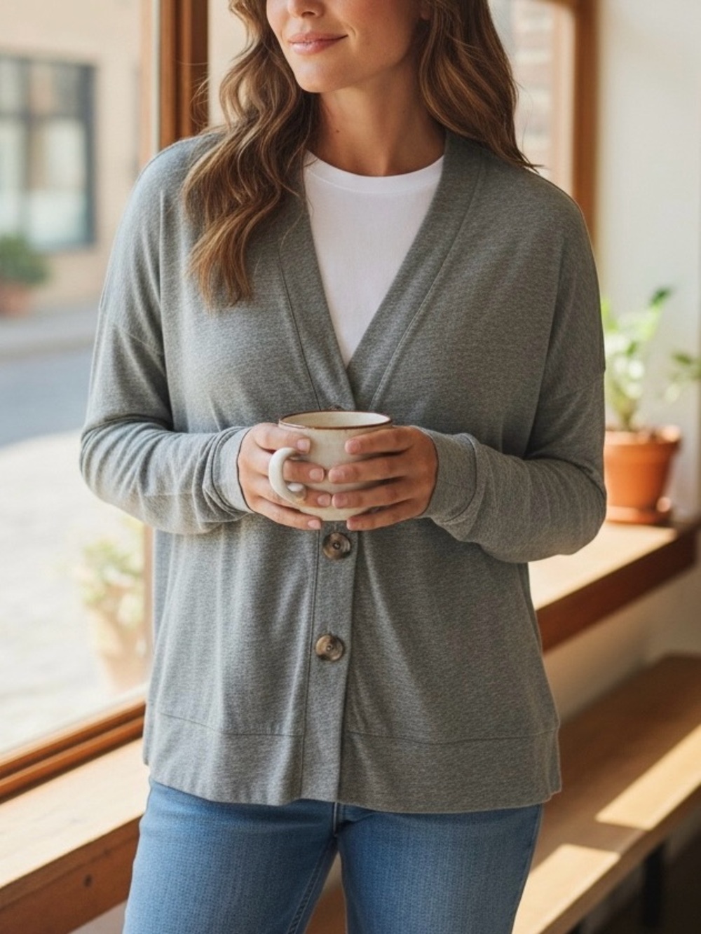 LA RELAXED Shelter Jersey Cardigan Organic Cotton Blend Green Sz‎ L